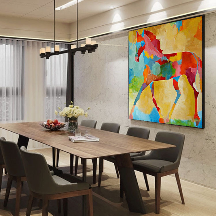 轻奢餐厅装饰画过道走廊壁画饭厅挂画现代简约正方形抽象画色彩画