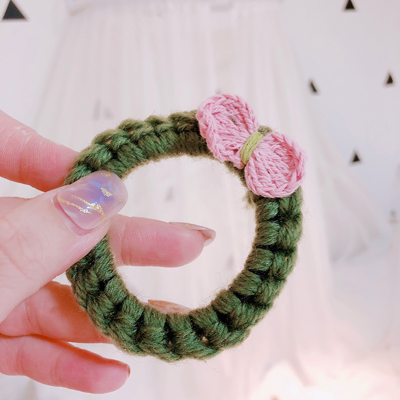 hd8457a015韩国东大门秋冬针织毛线蝴蝶结大肠发圈丸子头发绳发饰