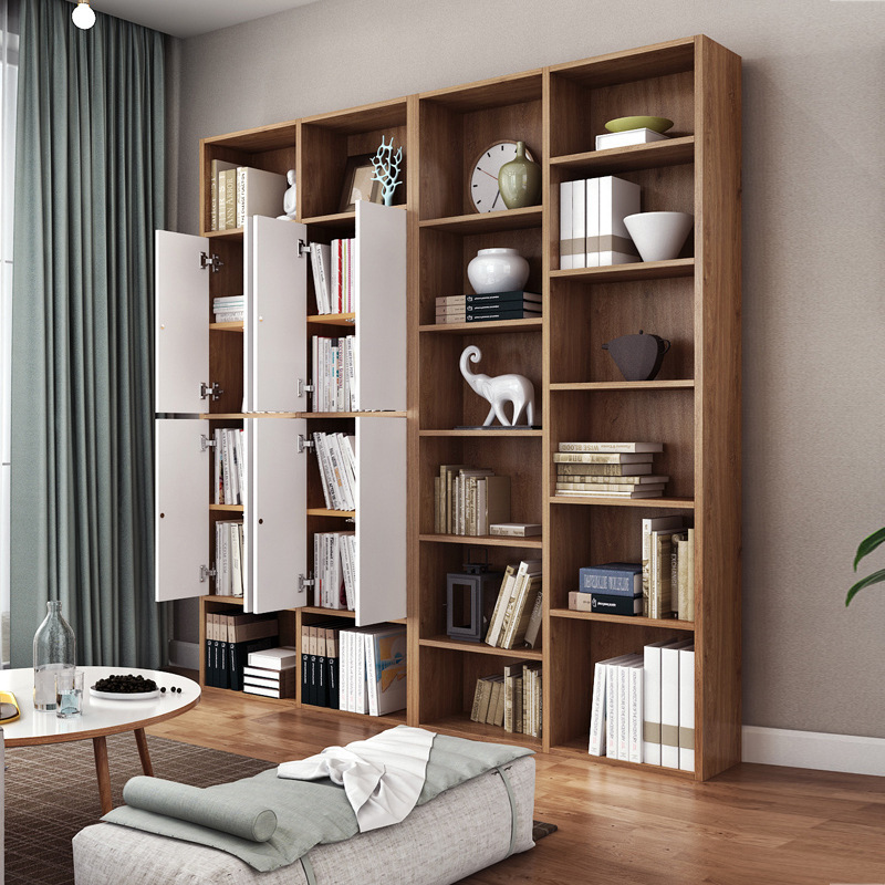 客厅多功能带门书柜北欧书房背景墙整面墙组合置物架落地书架定