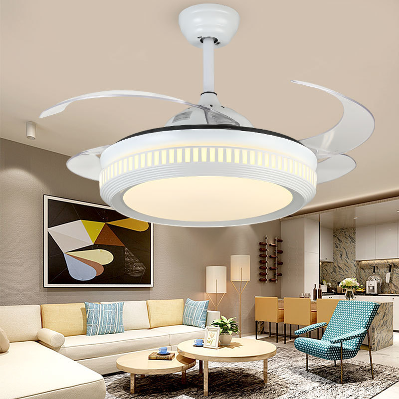 隐形风扇灯吊扇灯灯扇一体现代简约新中式水晶木艺风扇客厅卧室灯