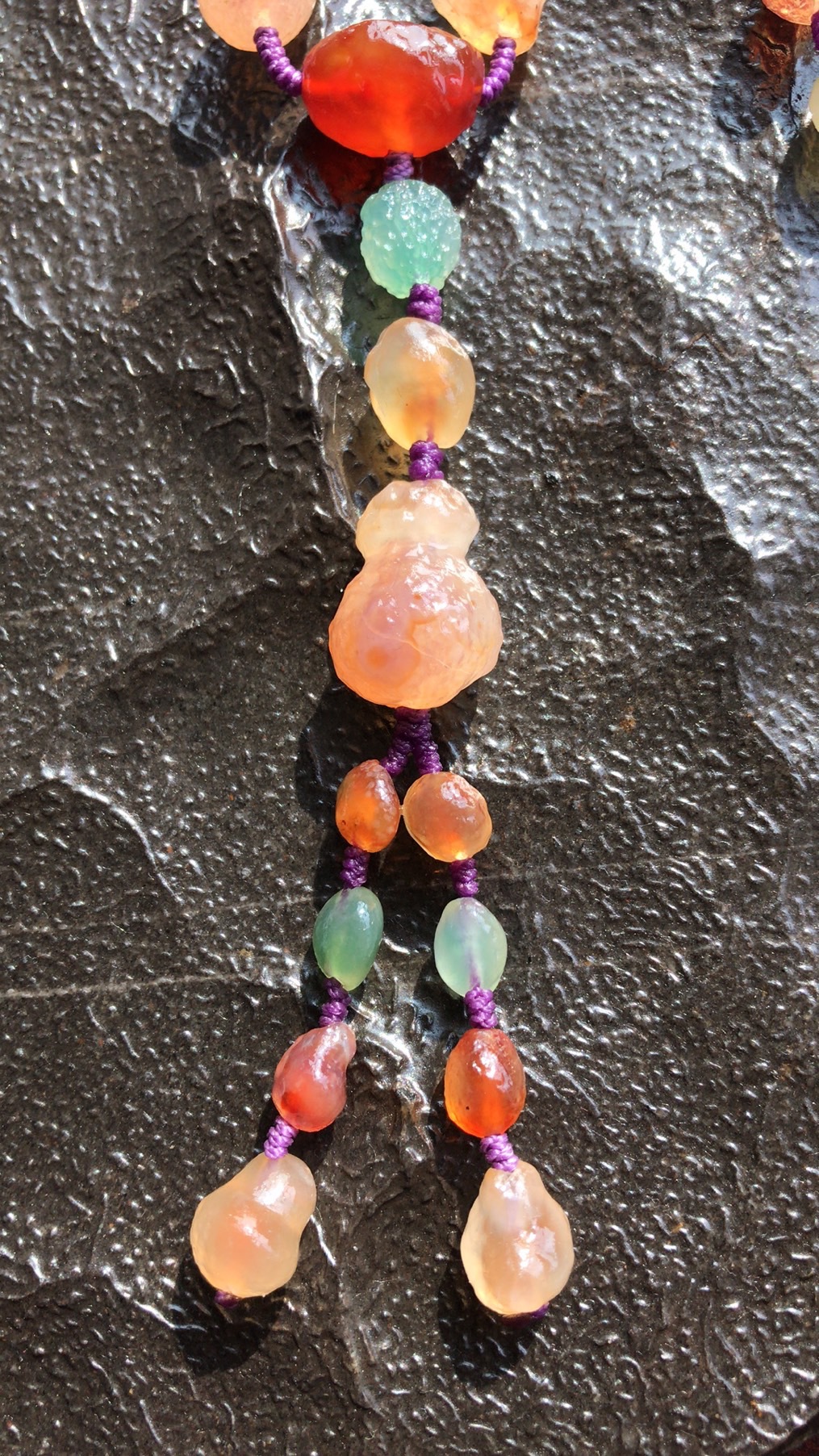 精品阿拉善戈壁原石玛瑙彩色糖心搭配紫罗兰项链配饰