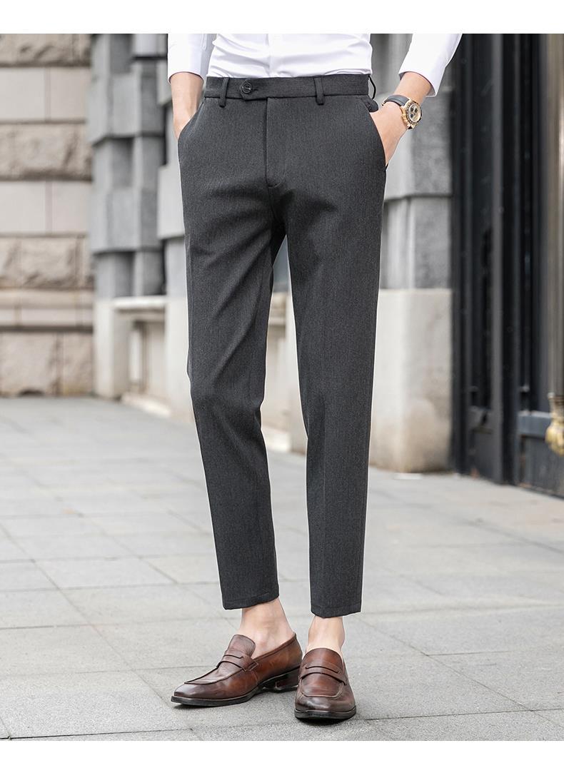 灰色西裤男士韩版潮流修身休闲西装长裤商务正装小脚黑色九分裤子