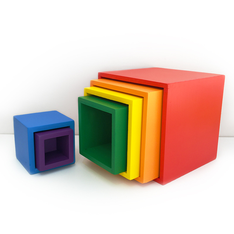 6色方形彩虹积木套盒3-9岁拼搭玩具儿童椴木幼儿园益智早教叠叠高