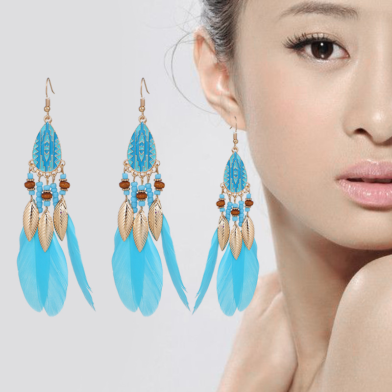 10 Colors Yiwu Daisy 120 Feather Earrings Long Tassel Bohemian Earrings Amazon Earrings Wholesale
