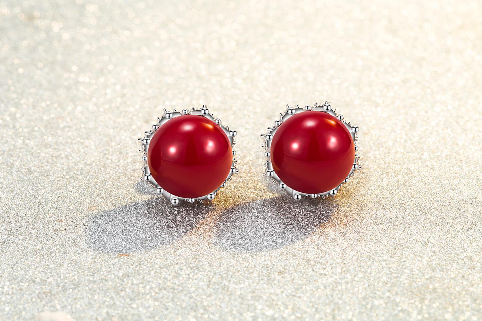 抖音快手韩国大小双面珍珠镂空锆石红色蕾丝耳钉女情人圣诞节礼物