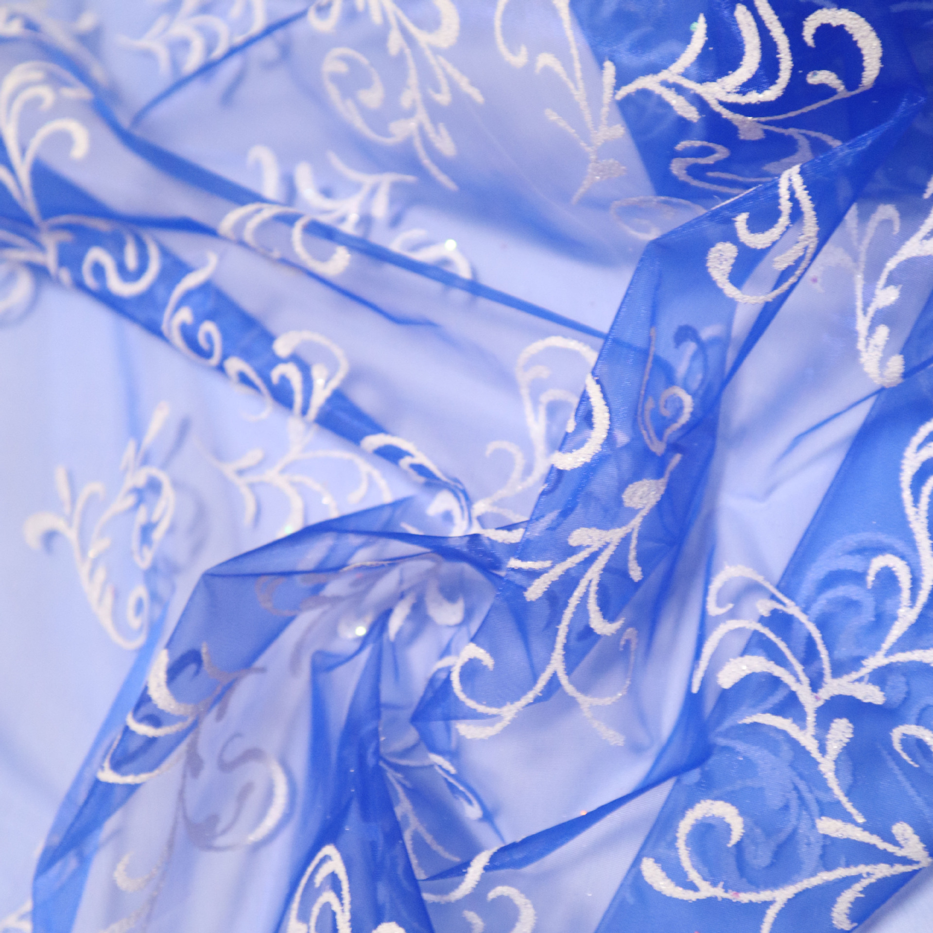 3060欧根纱 蓝色纱底 亮片珠珠 女童连衣裙面料 蓬蓬裙面料