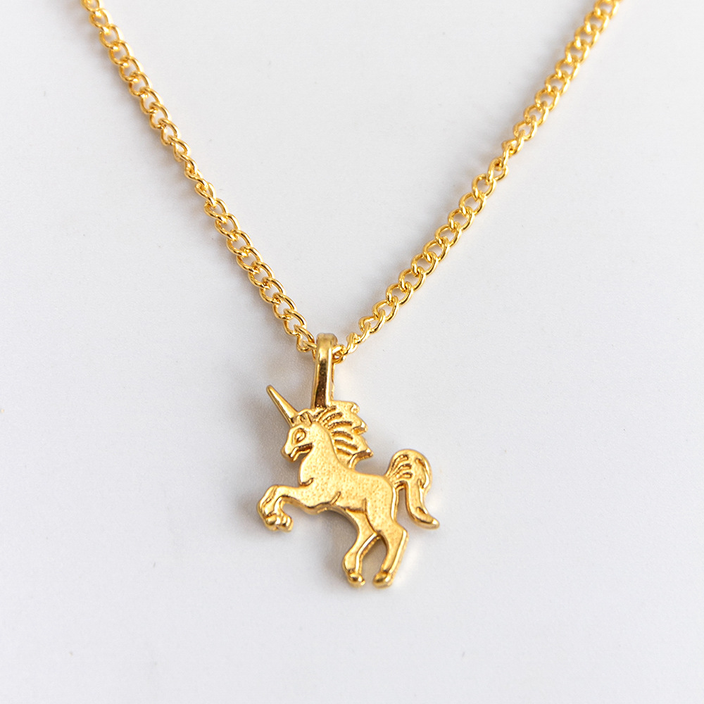 金色银色独角兽项链 可爱马动物合金吊坠项链锁骨链现货批发直销