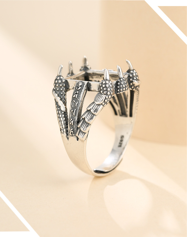 s925银个性复古龙爪鹰爪霸气个性戒指托空托银托12*15.5蜜蜡戒托