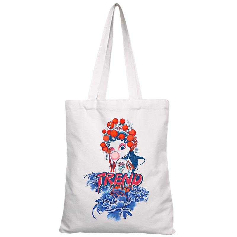 国潮帆布袋龙戏曲脸谱仙鹤中国风潮流手提单肩包男女时尚挎包定制