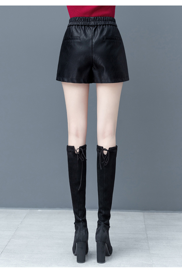 皮短裤女2020秋冬新款松紧高腰时尚显瘦直筒外穿短pu皮裤打底靴裤