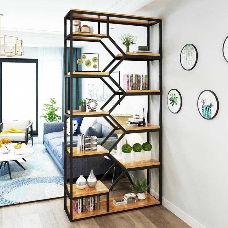 Nordic Wrought Iron Bookcase Creative Floor Living Room Storage Rack Modern Partition Locker Tea Cabinet Office Display Stand