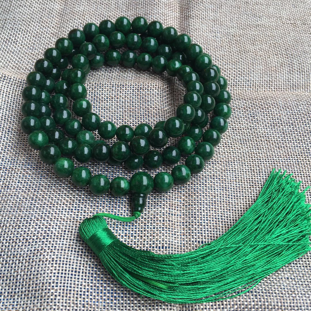翡翠干青铁龙生圆珠108颗玉石干青项链手链念珠佛珠男女款