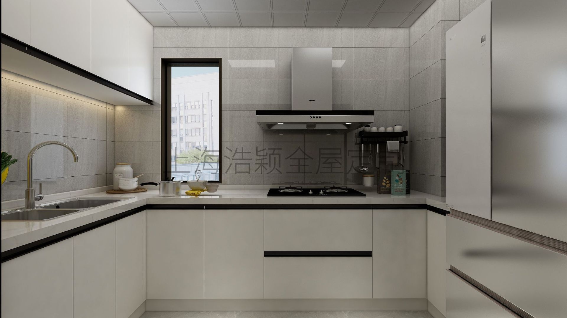 晶钢板橱柜 玻璃烤漆 整体厨房 浩颖 全屋定制 石英石台面 不锈钢