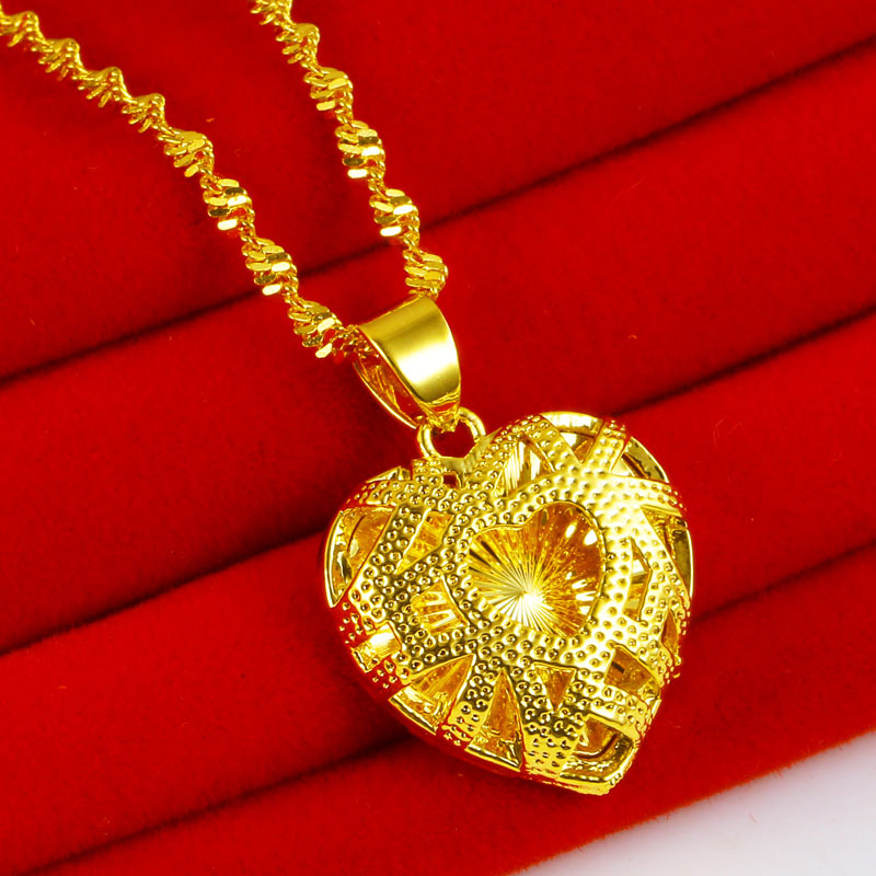 Genuine Gold Necklace Pendant 999 Pure Gold Men's and Women's 9999 Real Gold Pure Gold Pendant Love Heart-Shaped Gift