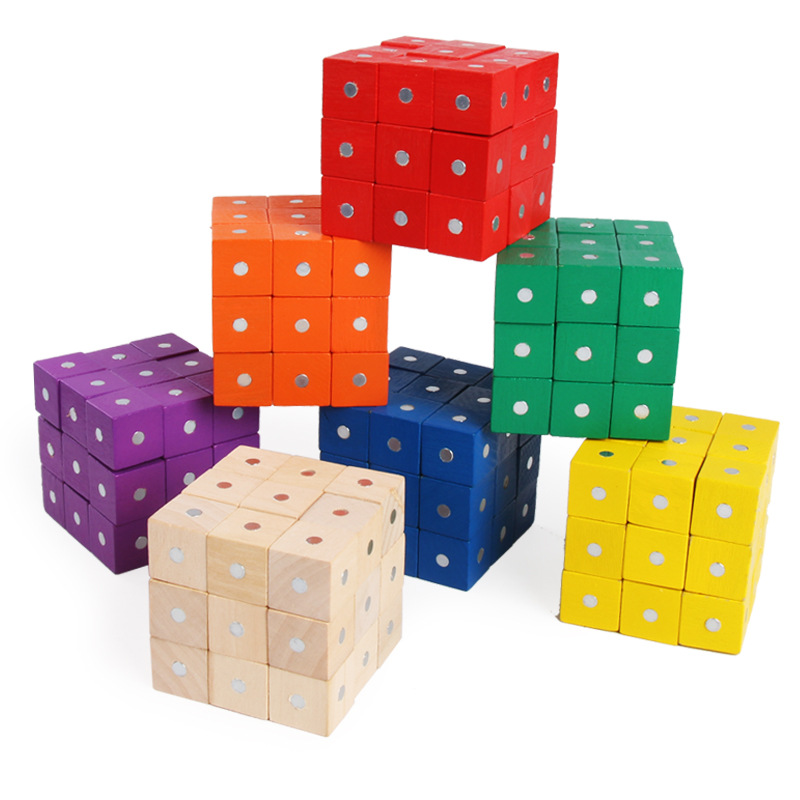 跨境彩色磁性正方体积木玩具幼儿启蒙早教益智木制玩具套装磁力片