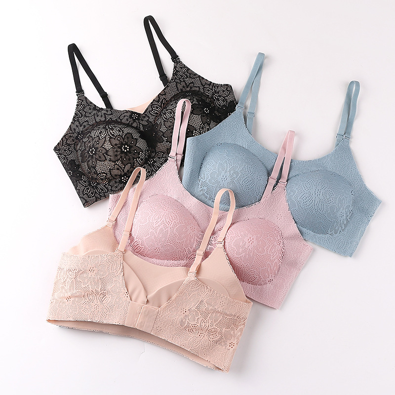 泰国乳胶内衣高弹无痕蕾丝安心隐形排扣文胸冰丝吊带无钢圈文胸