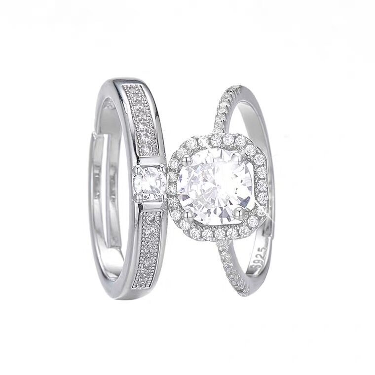 Couple Couple Rings Open Diamond Ring Wedding Ring Simulation Wedding Ring Men's and Women's Silver Plated Ring Women's Wholesale Jewelry