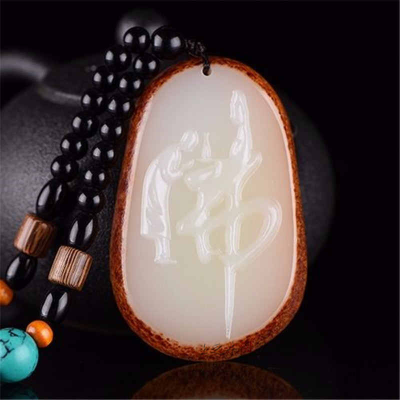 阿富汗白玉和田彩玉吊坠玉牌佩玉坠观音佛字项链挂件礼品饰品