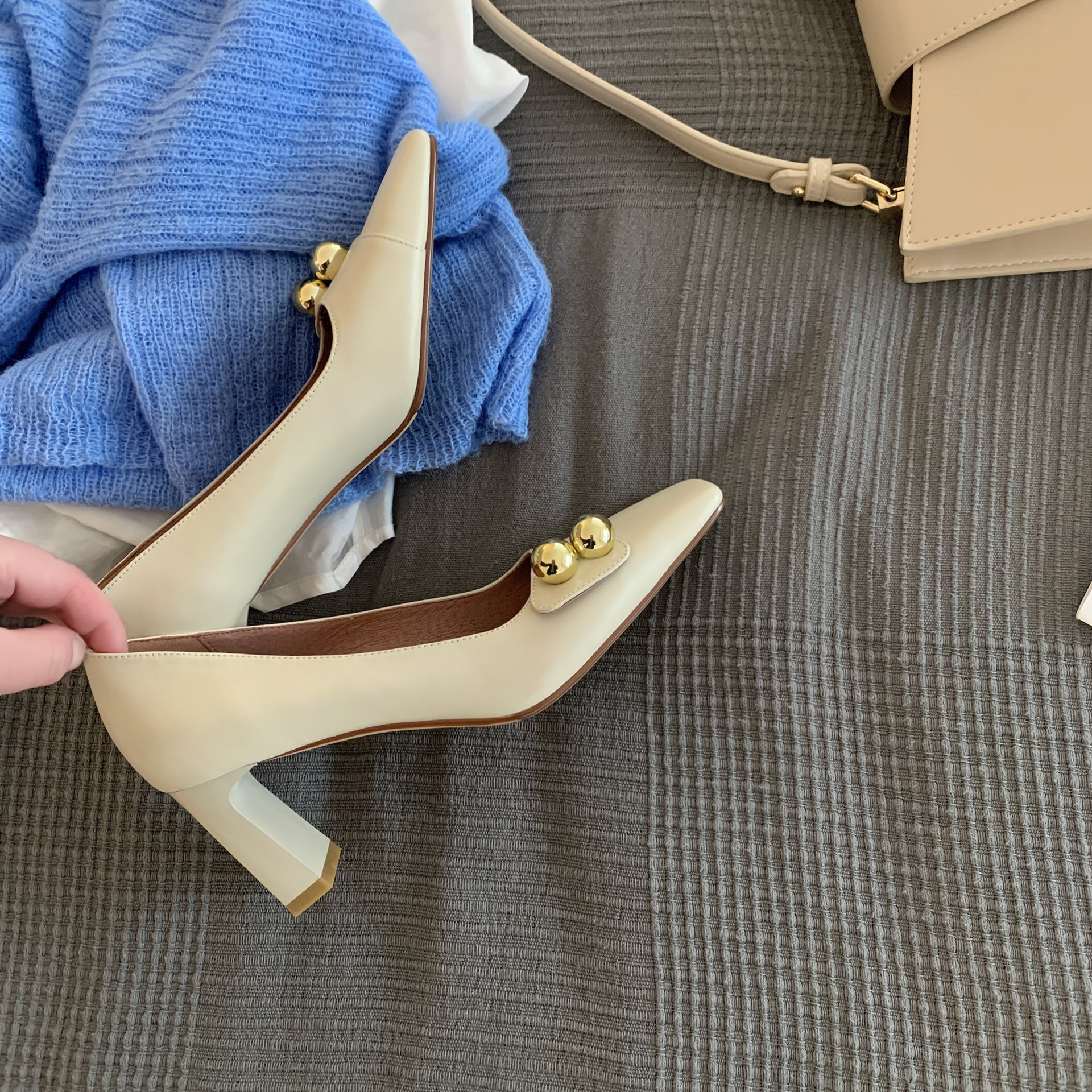 2021春季新款浅口单鞋复古方头高跟鞋粗跟韩版英伦风气质时尚女鞋