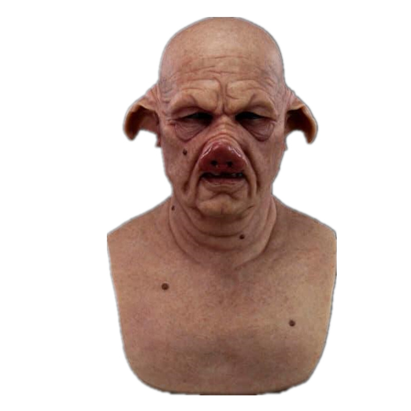 恐怖猪头面具万圣节新款恐怖猪头面具乳胶动物道具暗黑系列猪面具