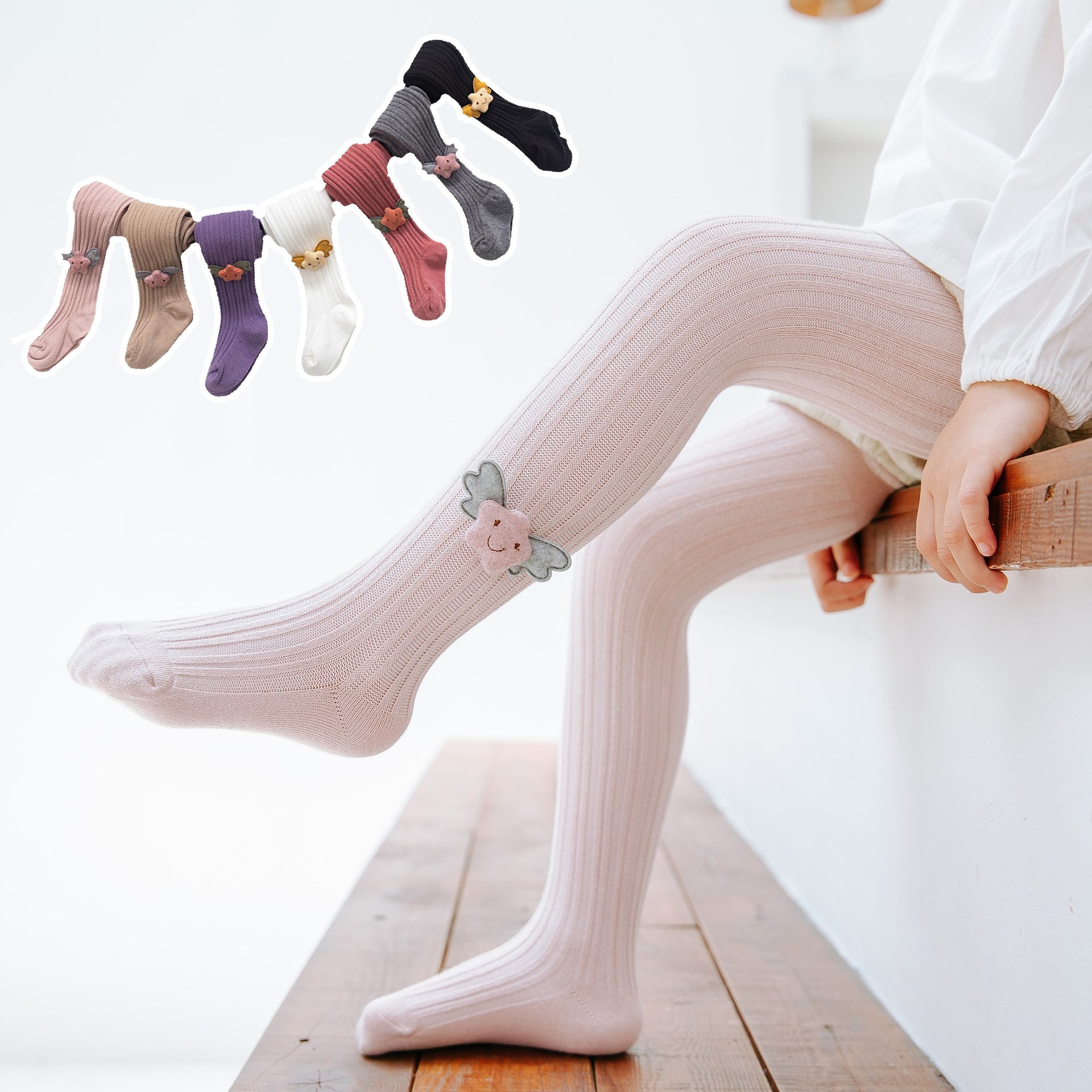 儿童连裤袜秋季新款宝宝连裤袜女童舞蹈打底裤袜小女孩星星翅膀袜