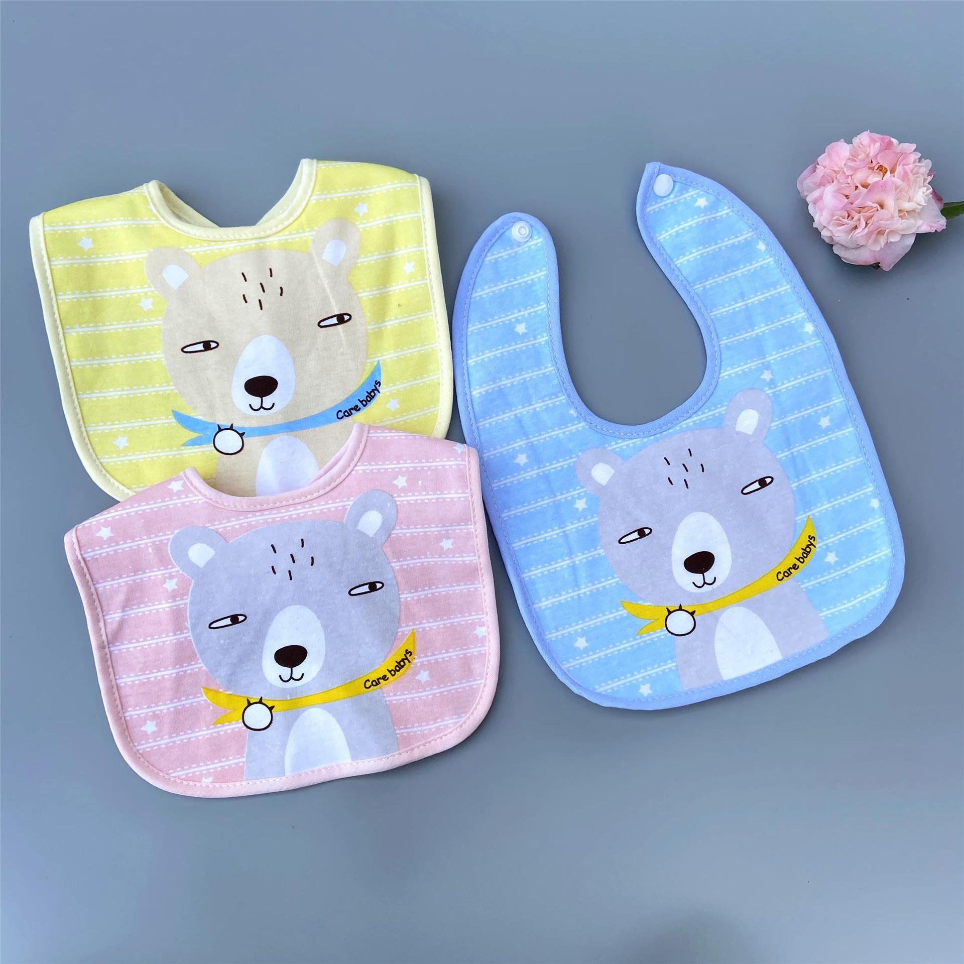 外贸卡通图案宝宝防水按扣围嘴小孩纯棉防水围兜婴儿用品口水巾