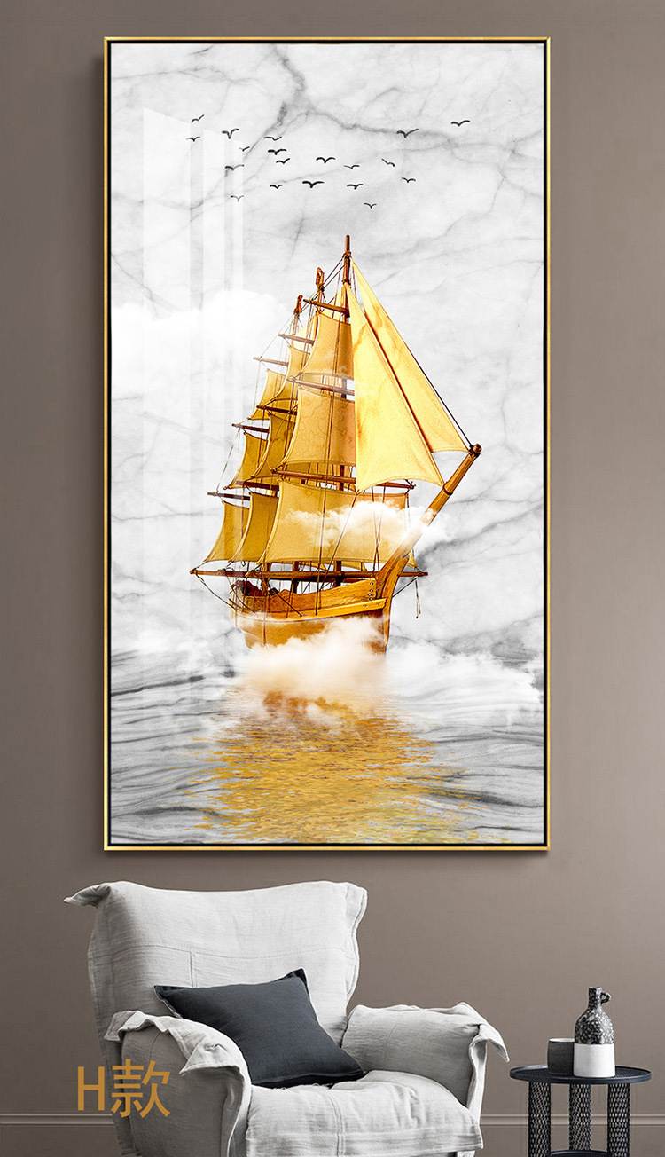 玄关装饰画北欧沙发一帆风顺酒店工装画餐厅挂画现代晶瓷画定制