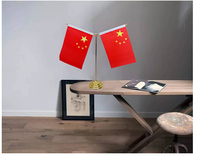 金色旗杆桌摆小红旗y形桌面小红旗旗架摆件 办公室会议室桌摆旗