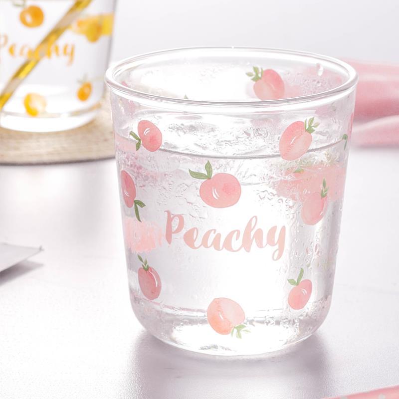 粉色水蜜桃玻璃杯ins风家用漂亮的可爱少女心水杯闺蜜情侣杯子