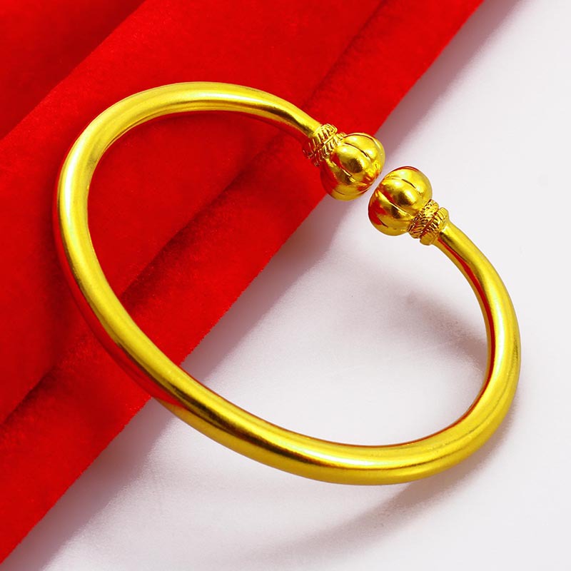 黄金手镯9999纯金包纯银南瓜头手镯实心开口镯子手环小众设计首饰