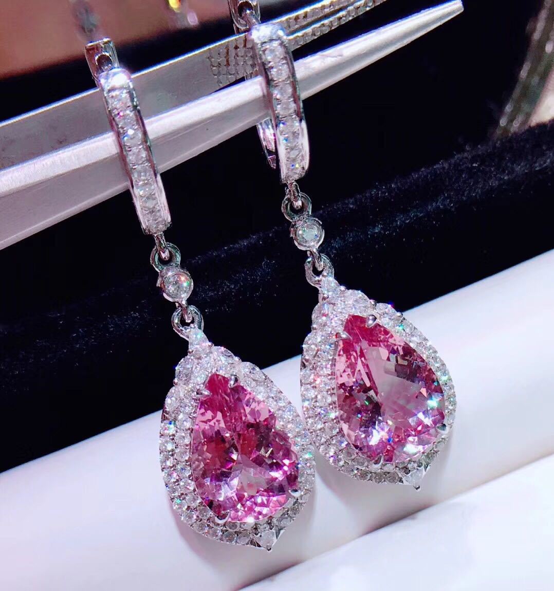 18k金钻石粉色摩根石耳坠 耳钉环高端抖音珠宝首饰批发代发-阿里巴巴