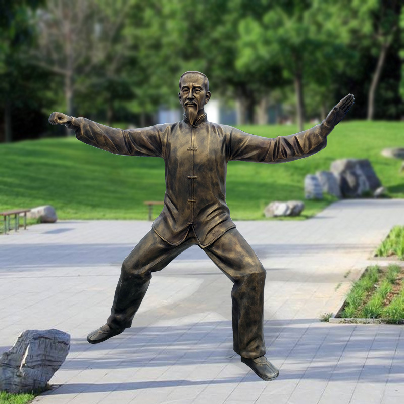 玻璃钢仿铜人物雕塑打太极雕像 公园广场装饰摆件 厂家一手货源