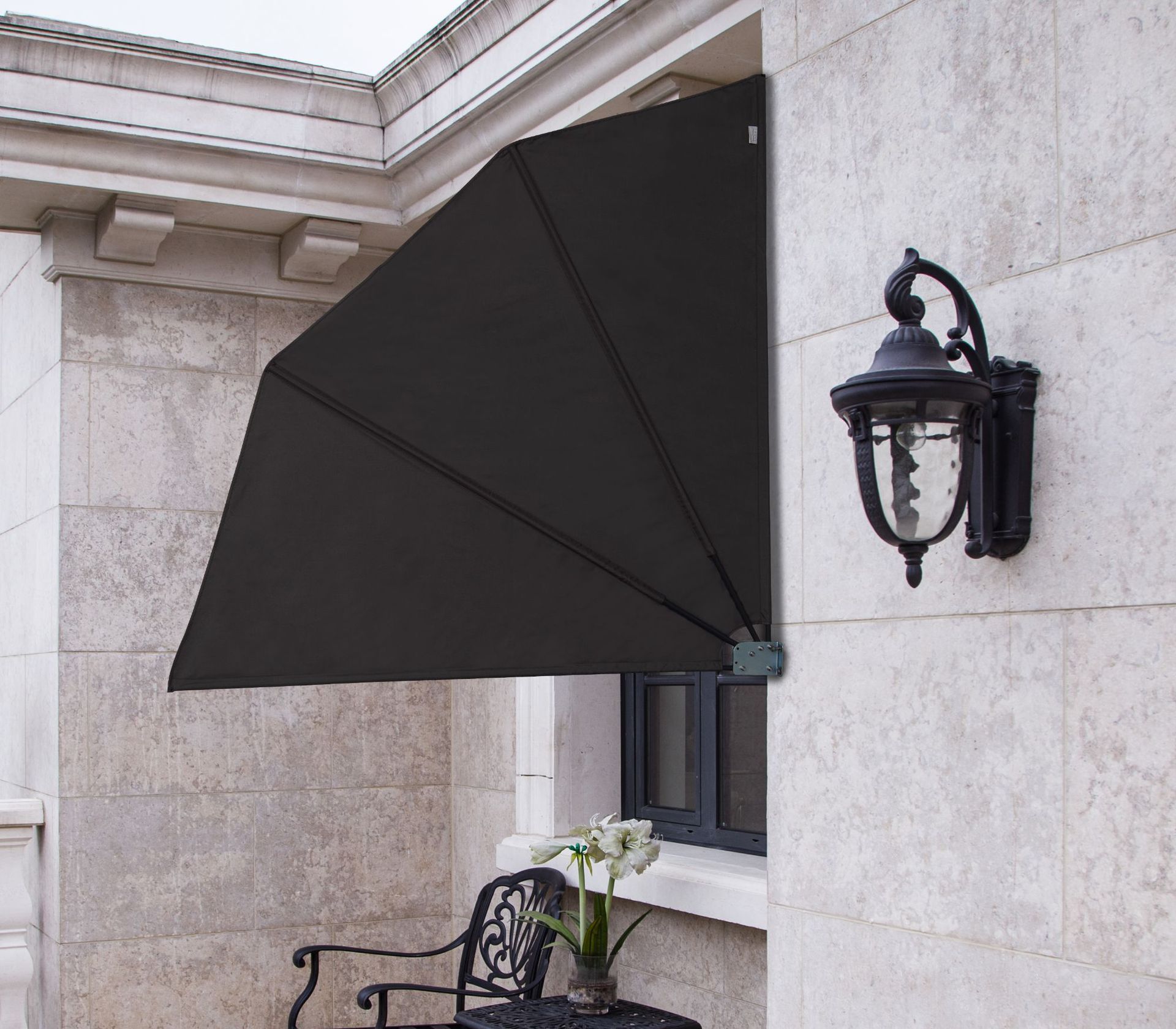 跨境欧洲户外涤纶灰色扇形遮阳蓬雨蓬防晒防水伸缩折叠门前uv50