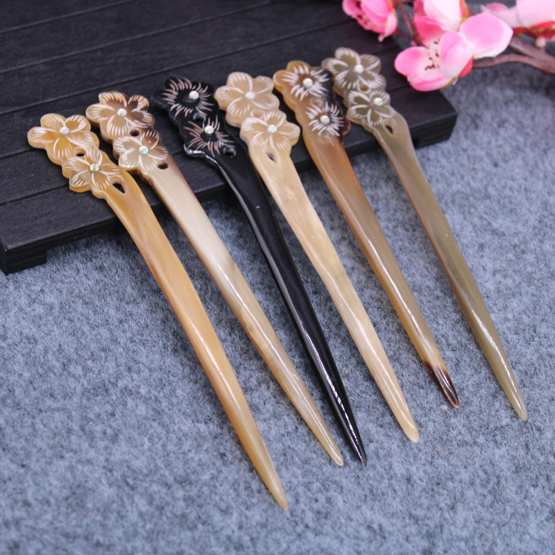 批发牛角发簪 角质类雕刻头饰簪子 黄黑白牛角发簪子