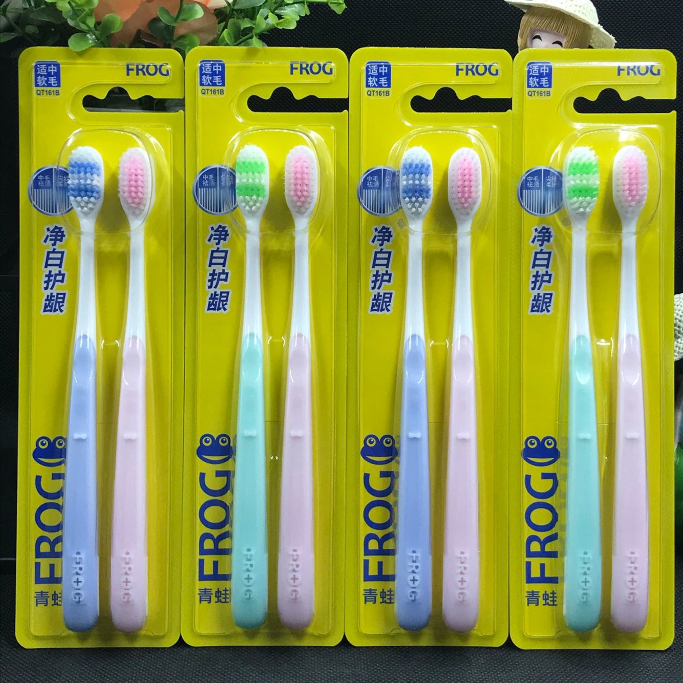 包邮青蛙161b双支净白护龈适中软毛防滑手柄成人牙刷