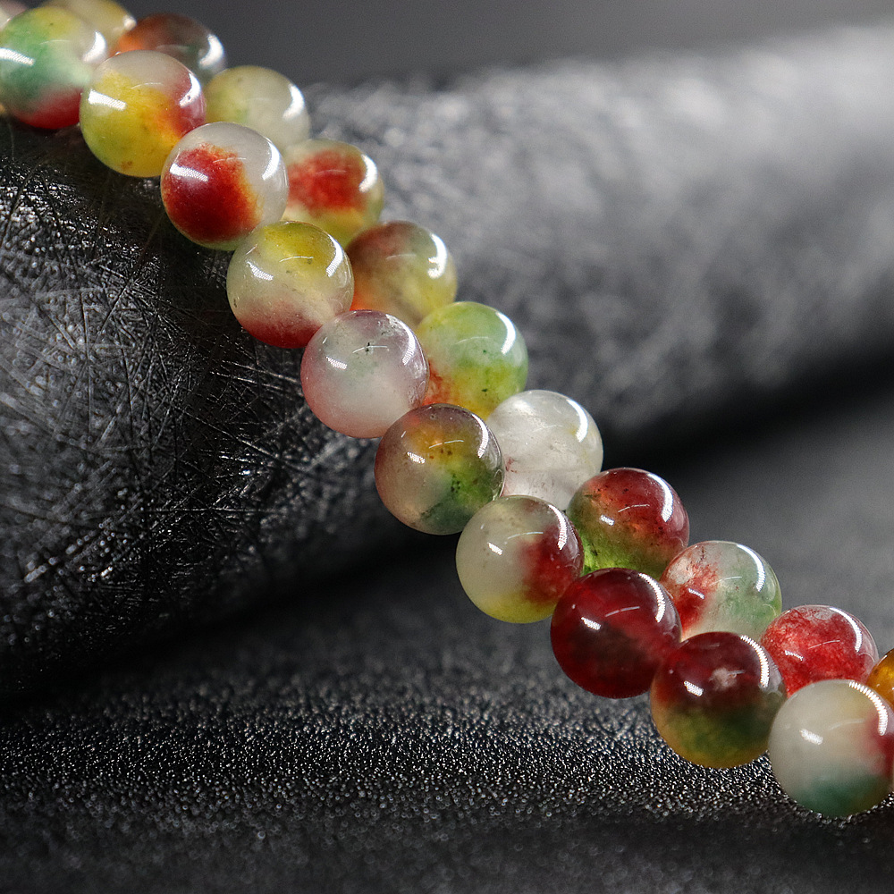 8mm云南七彩天然玉石义乌地摊diy配件饰半成品纽扣玛瑙圆串散珠子