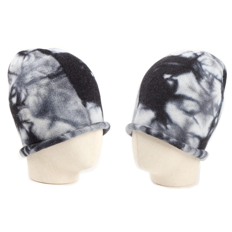 Foreign Trade Popular Style Tie-Dye Woolen Cap Men's and Women's Autumn and Winter Warm Outdoor Curling Pile Heap Cap Hip Hop Knitted Pullover Beanie Hat