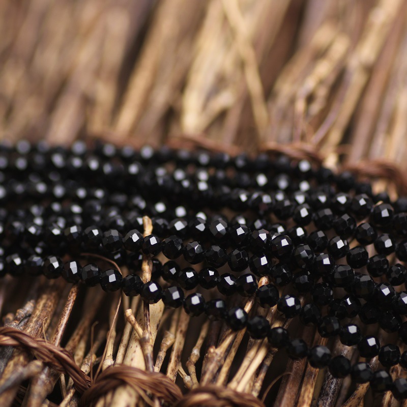 黑尖晶石半成品散珠 切面黑钻石硬抛尖晶石手链项链流苏配件原料