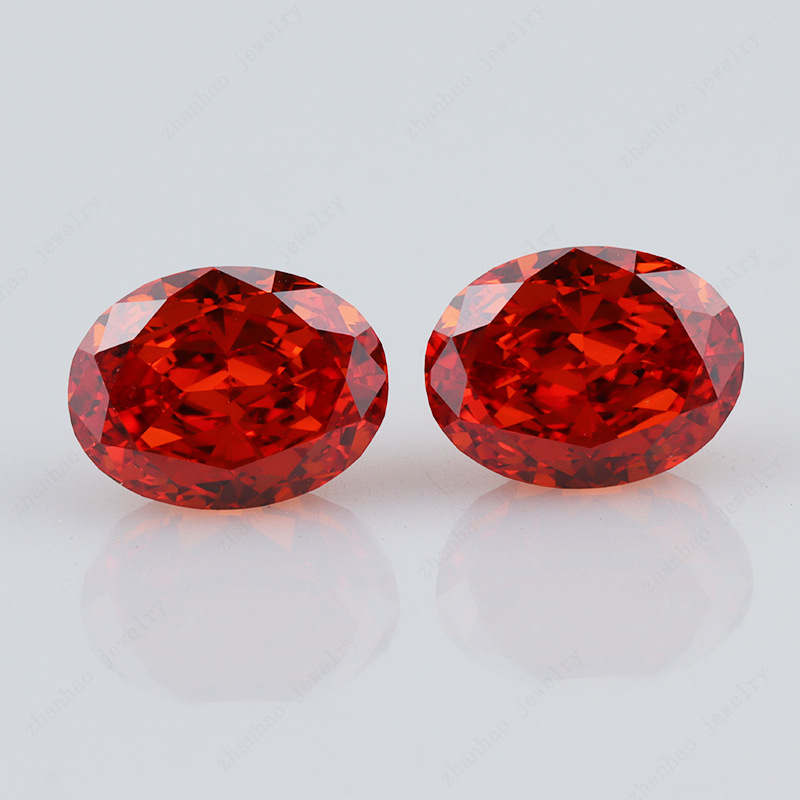 人工钻石8a高仿真钻高碳钻 橘红色椭圆形宝石裸石 深红蛋形锆石