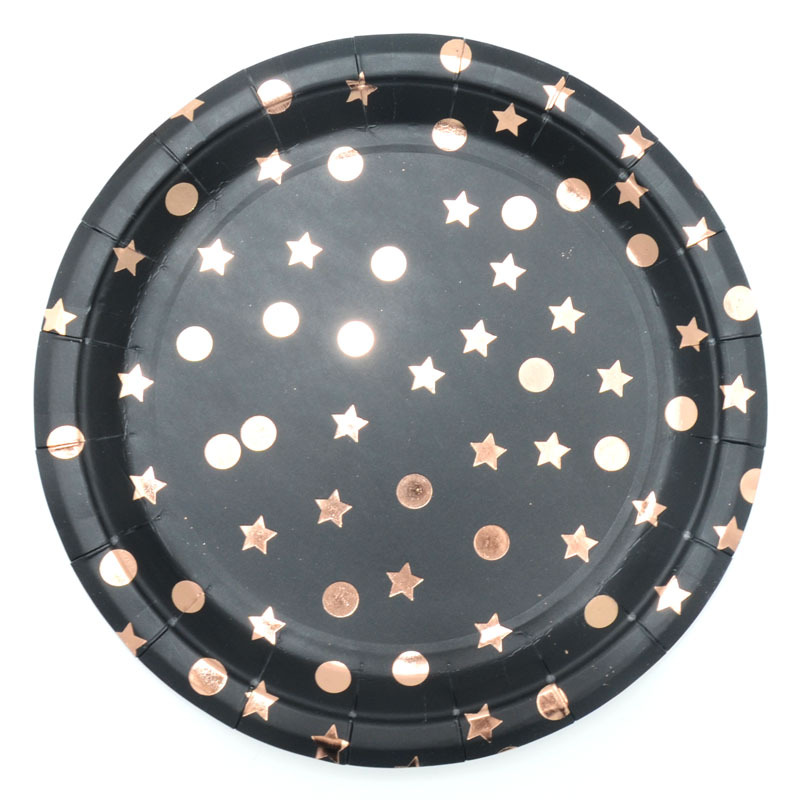 Amazon Exclusive for Bronzing Rose Gold Dots XINGX Disposable Tableware Suit Matte Adult Party Paper Plate