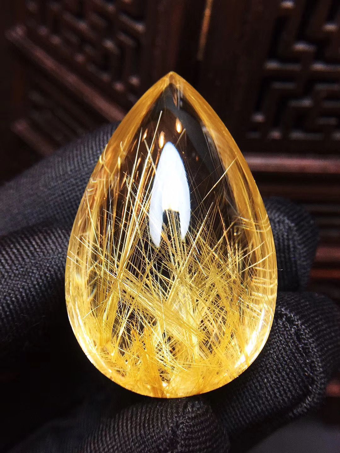 福寿 开光天然金钛晶水滴吊坠 聚宝盆全净体 效应强 视频选货-阿里巴