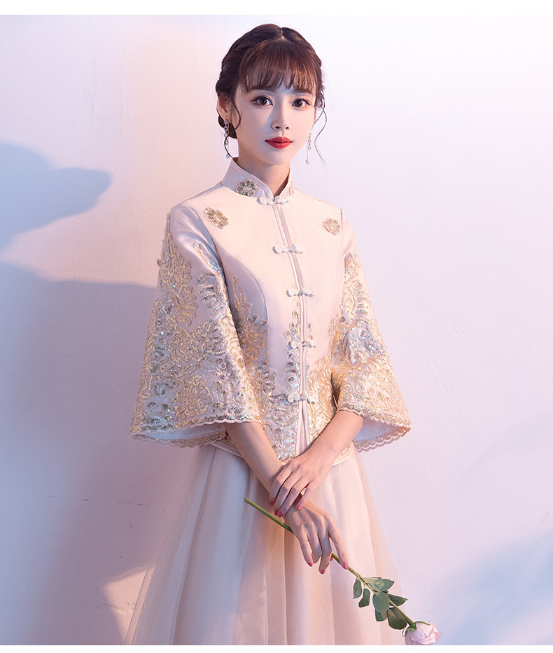 中式伴娘服宴会2020年新款春季香槟色仙长款秀禾服姐妹团伴娘礼服