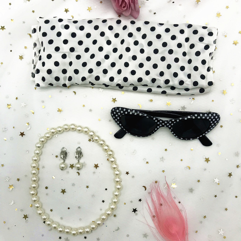 2023 New Black with White Dots Hair Band Fashion All-Match Pearl Necklace Set Polka Dot Personality European and American Glasses