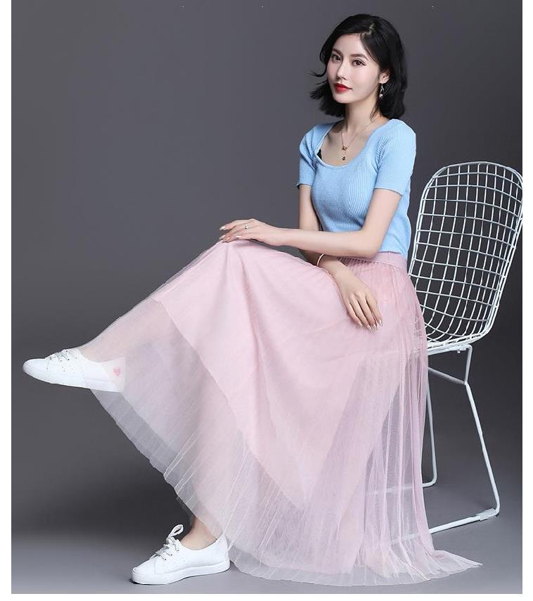 女长裙网纱半身裙显瘦垂感a字收腹!纱裙裙摆群