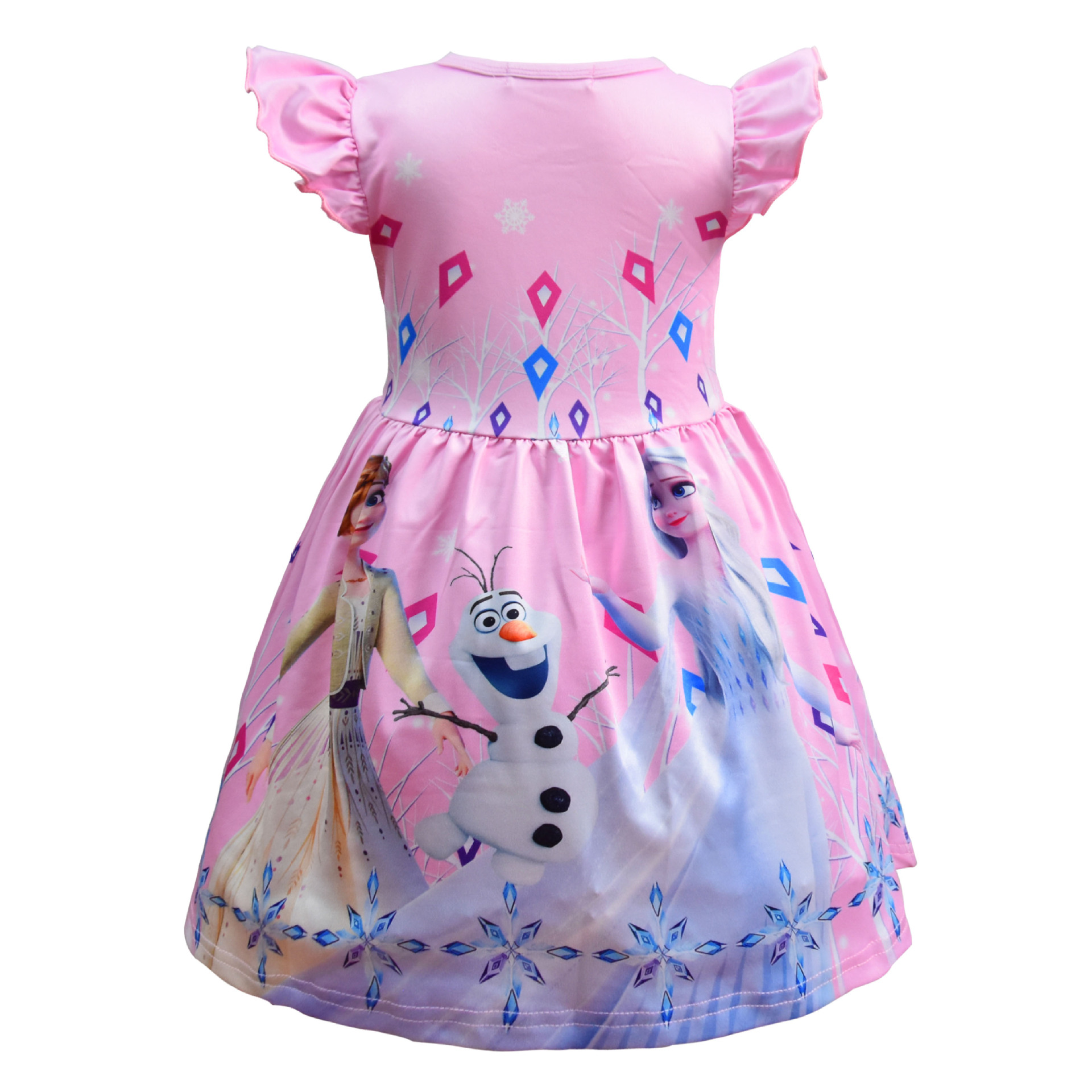 欧美卡通 冰雪奇缘2服装 爱莎安娜公主裙 飞飞袖女童连衣裙 3989