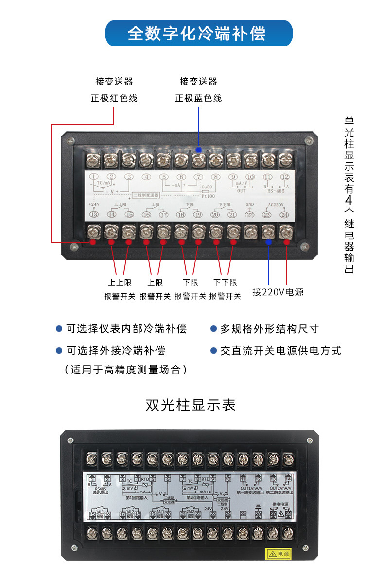 智能数显单双回路测控仪表控制4-20ma压力液位光柱rs485信号输出