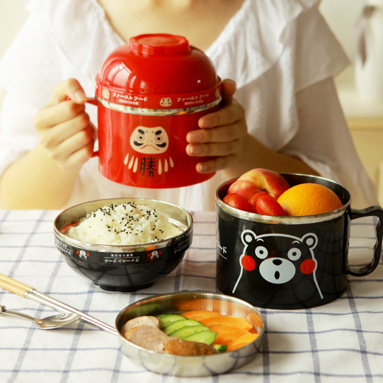 不锈钢饭盒多功能快餐杯彩色学生食堂便当泡面杯餐具卡通泡面杯碗