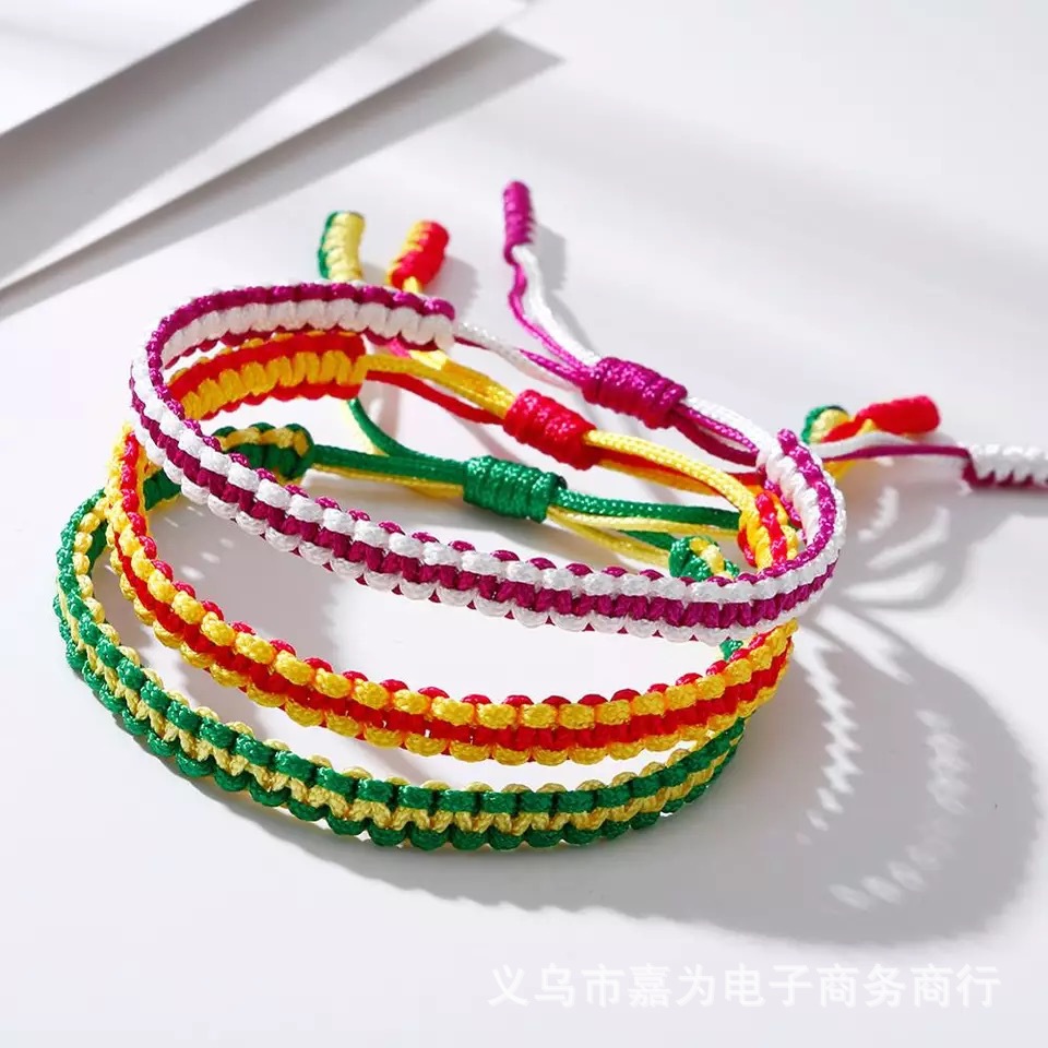 Cross-Border Hot Selling Tibetan Hand-Woven Diamond Flat Knot Colorful Lucky Carrying Strap Couple Friendship Bracelet in Stock