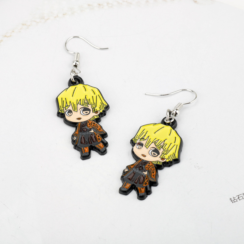 新款动漫周边鬼灭之刃耳环可爱卡通灶门炭治郎耳环耳坠现货批发