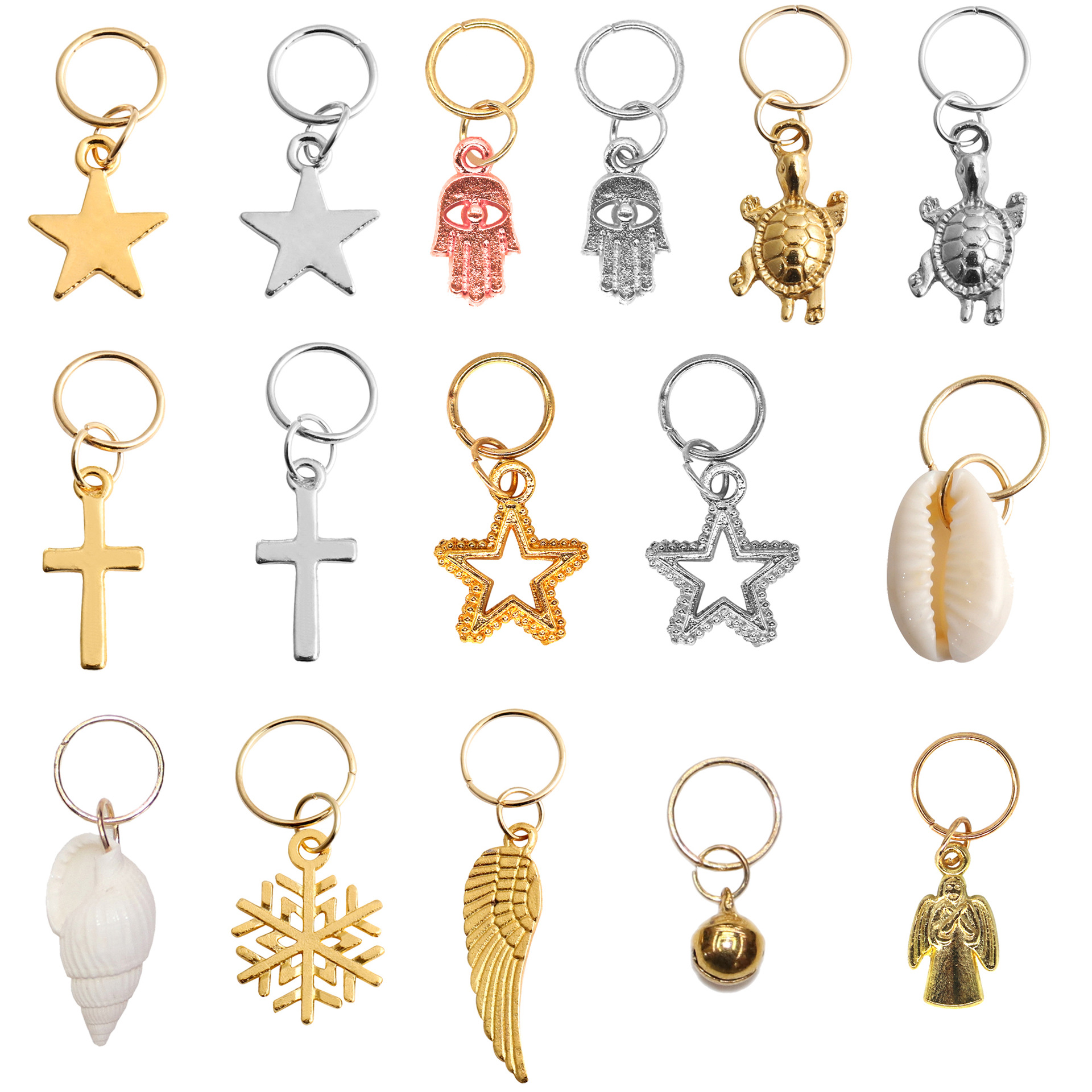 假发饰品脏辫装饰发圈发环头发饰合金树叶贝壳铃铛雪花小吊坠挂件